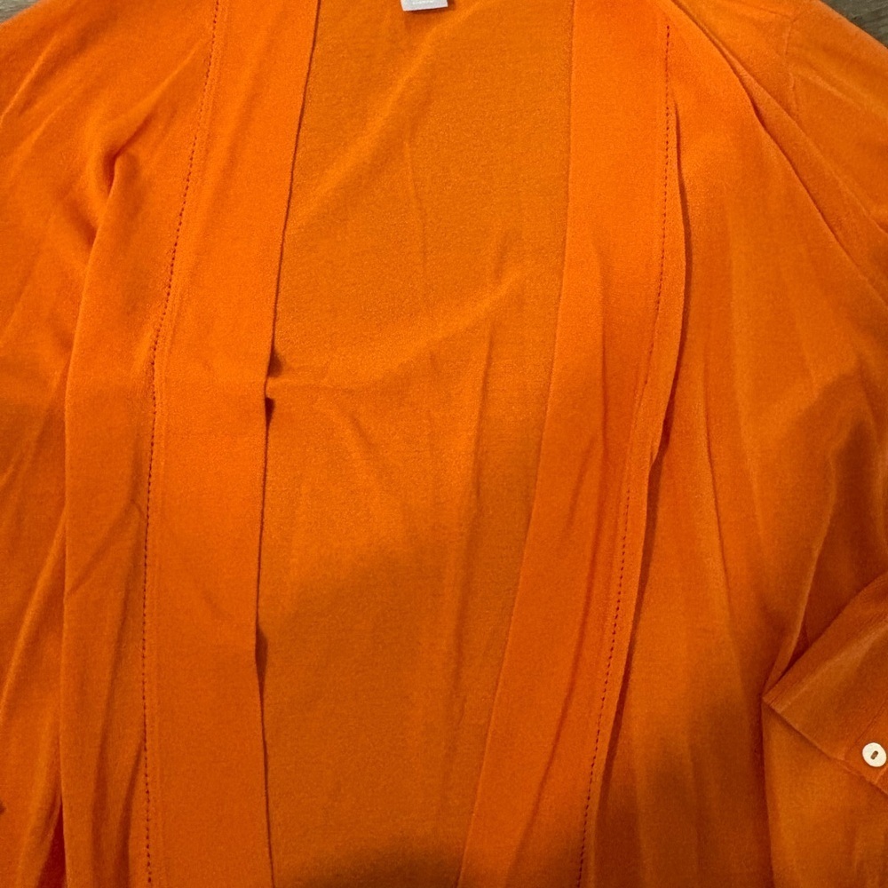 Chico's Vibrant Orange Open Front Cardigan with relaxed drape style. Size XL - Picture 3 of 6